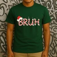 Funny Christmas Candy Cane Bruh T-Shirt thumb 3