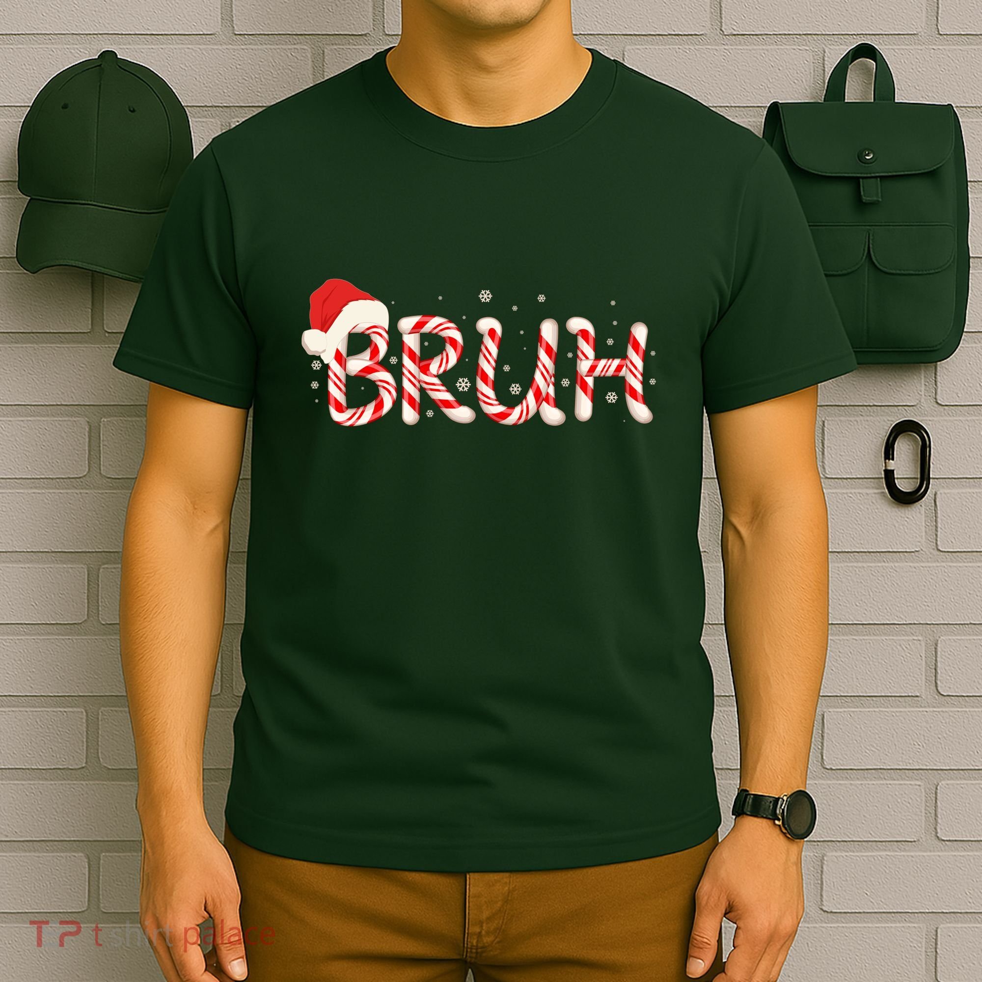 Funny Christmas Candy Cane Bruh T-Shirt