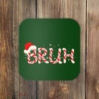 Funny Christmas Candy Cane Bruh Coaster thumb 0