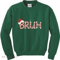 Funny Christmas Candy Cane Bruh Kids Sweatshirt thumb 0