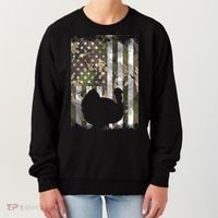 Funny Cute Camo US America Flag Turkey Day Hunting Thanksgiving Women's Sweatshirt thumb 0