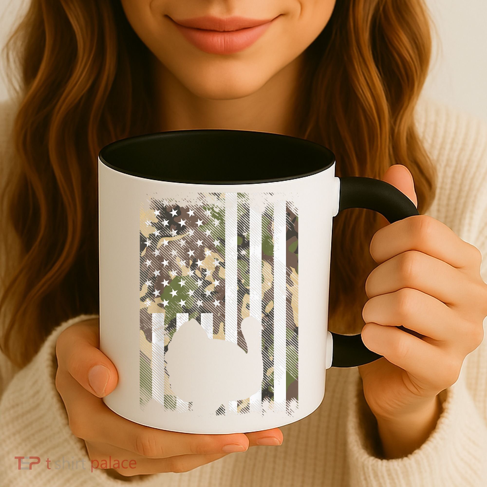 Funny Cute Camo US America Flag Turkey Day Hunting Thanksgiving Coffee Mug