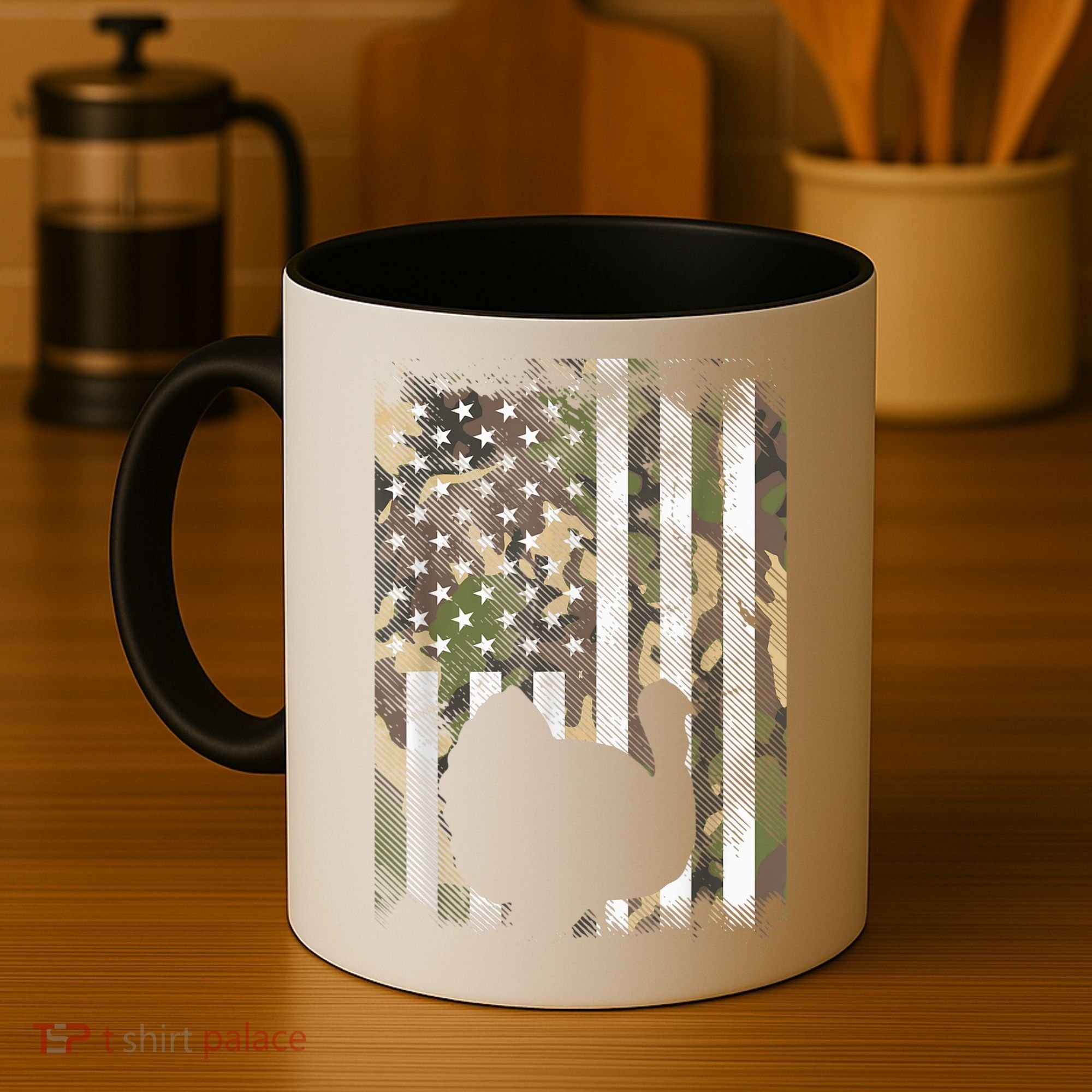 Funny Cute Camo US America Flag Turkey Day Hunting Thanksgiving Coffee Mug