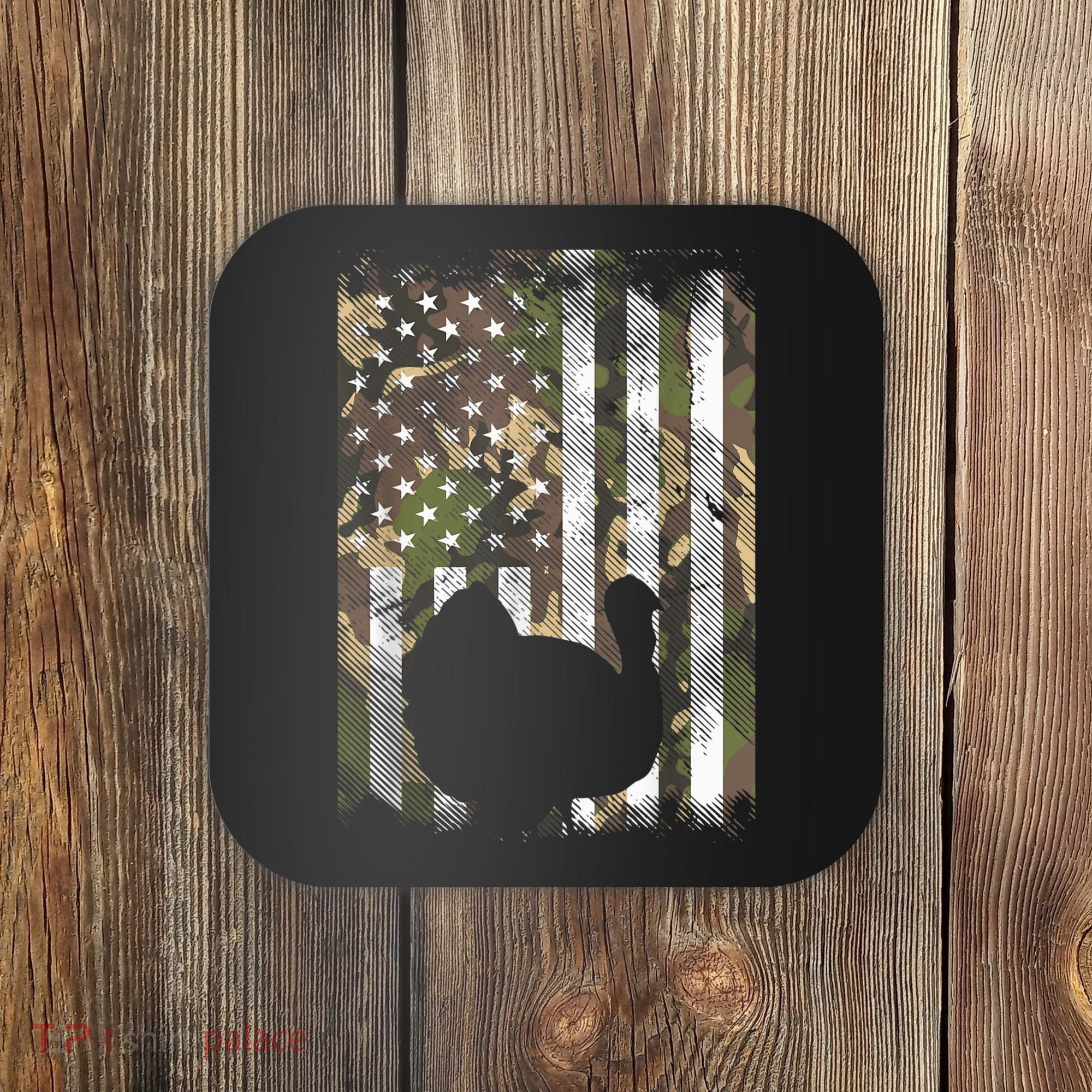 Funny Cute Camo US America Flag Turkey Day Hunting Thanksgiving Coaster