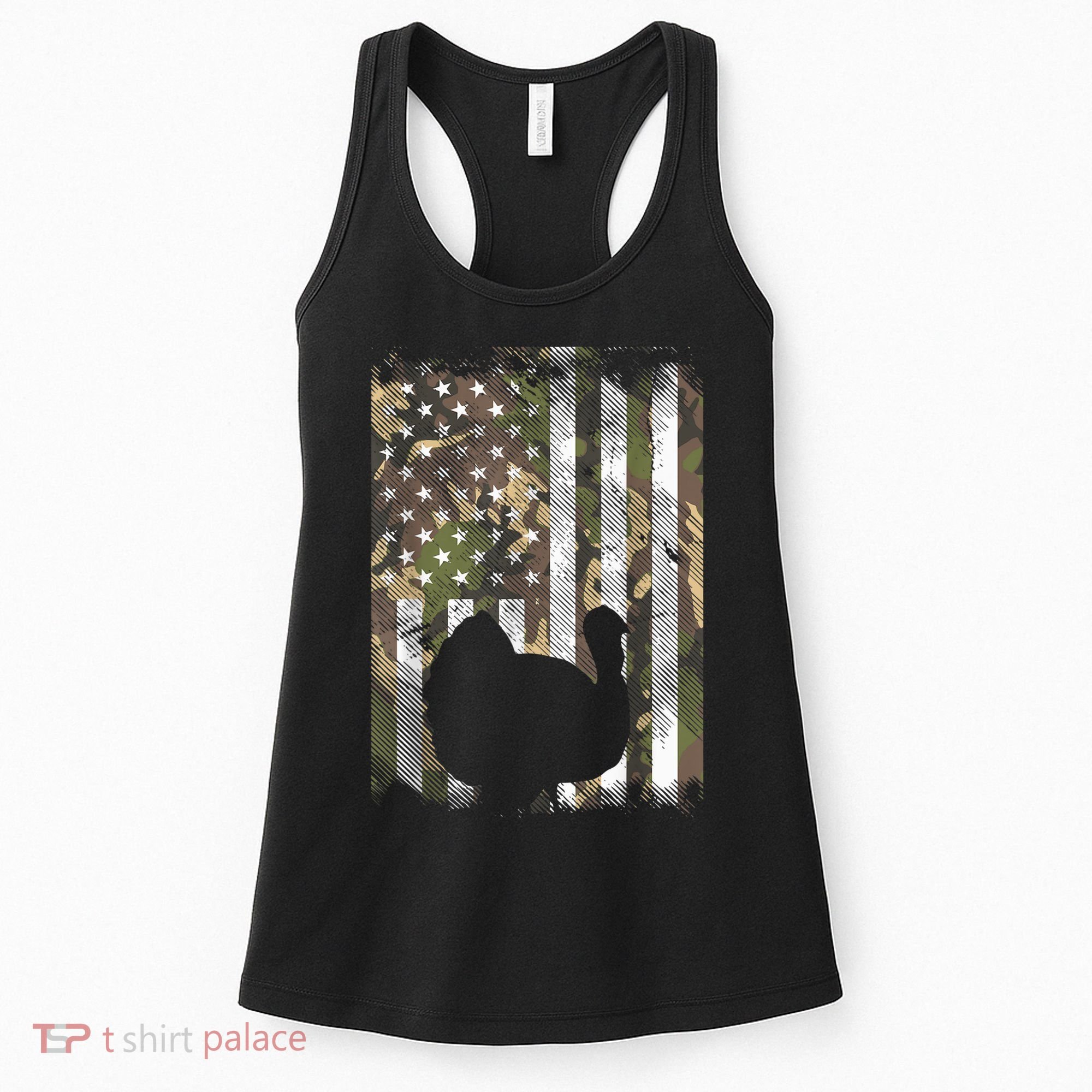 Funny Cute Camo US America Flag Turkey Day Hunting Thanksgiving Women's Tank Top