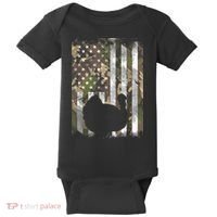 Funny Cute Camo US America Flag Turkey Day Hunting Thanksgiving Baby Bodysuit thumb 0