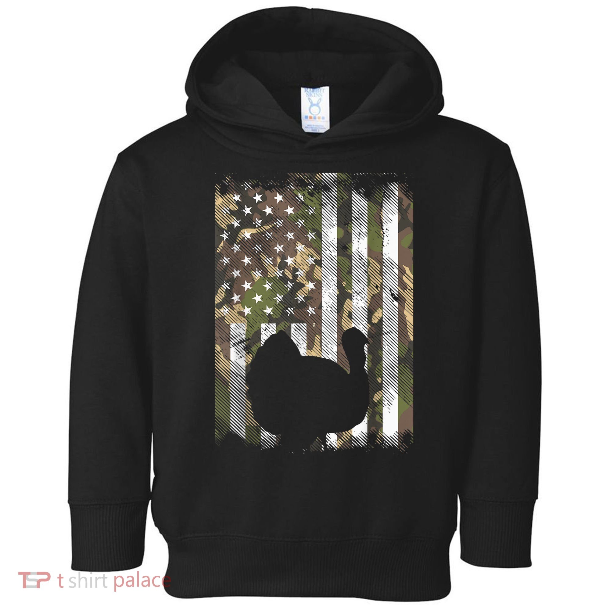 Funny Cute Camo US America Flag Turkey Day Hunting Thanksgiving Toddler Hoodie