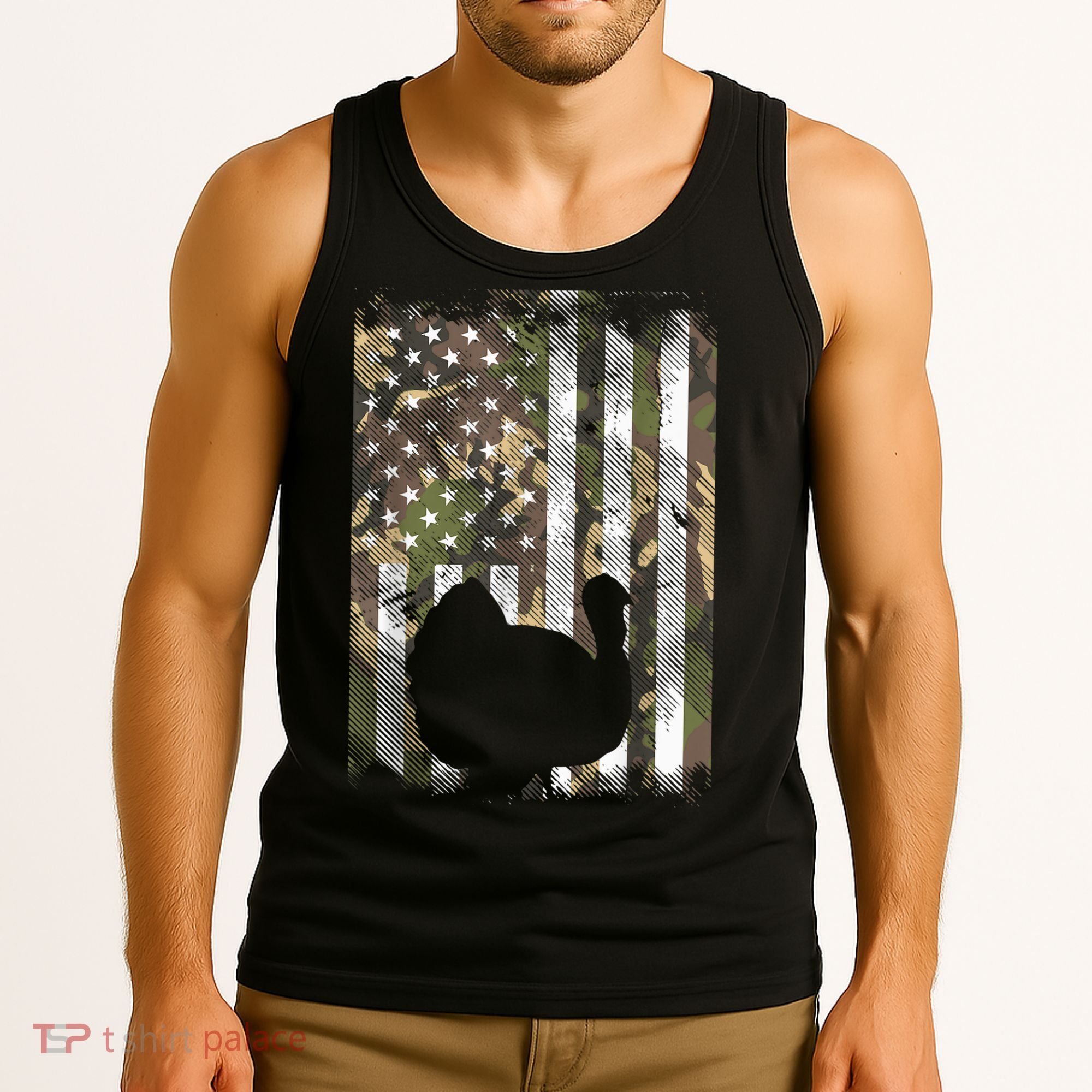 Funny Cute Camo US America Flag Turkey Day Hunting Thanksgiving Tank Top