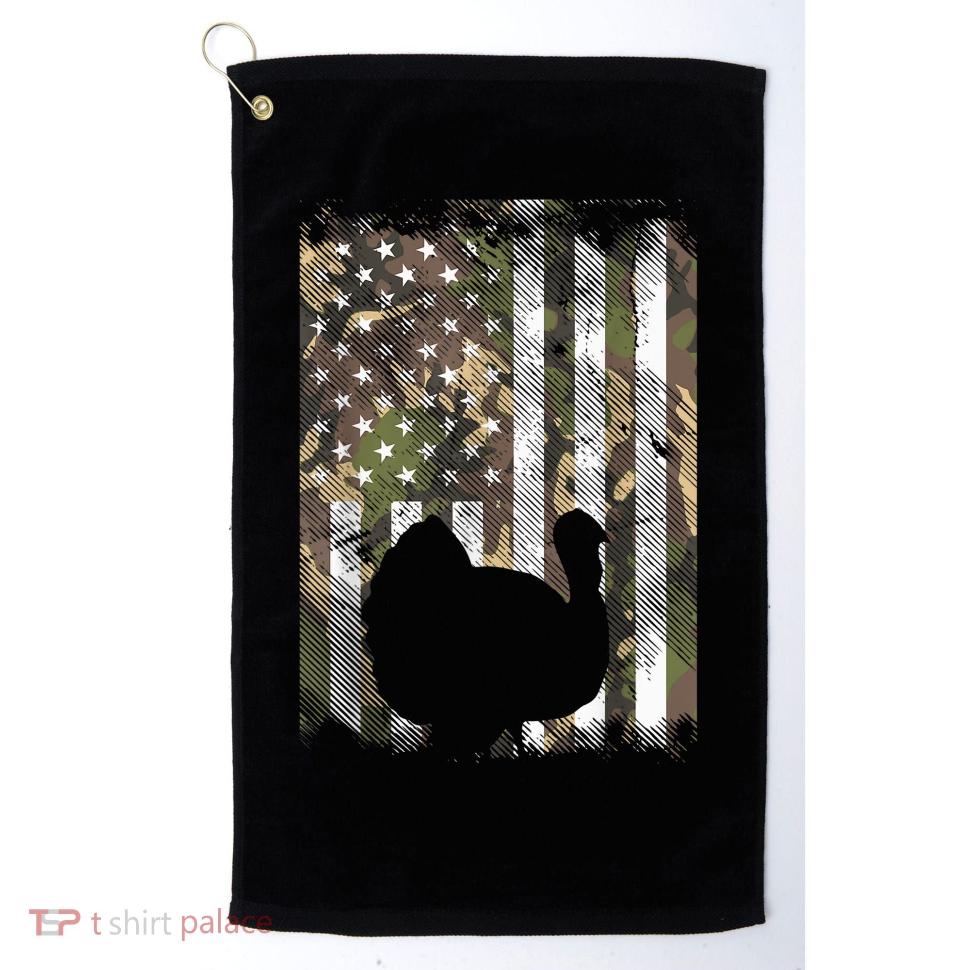 Funny Cute Camo US America Flag Turkey Day Hunting Thanksgiving Golf Towel