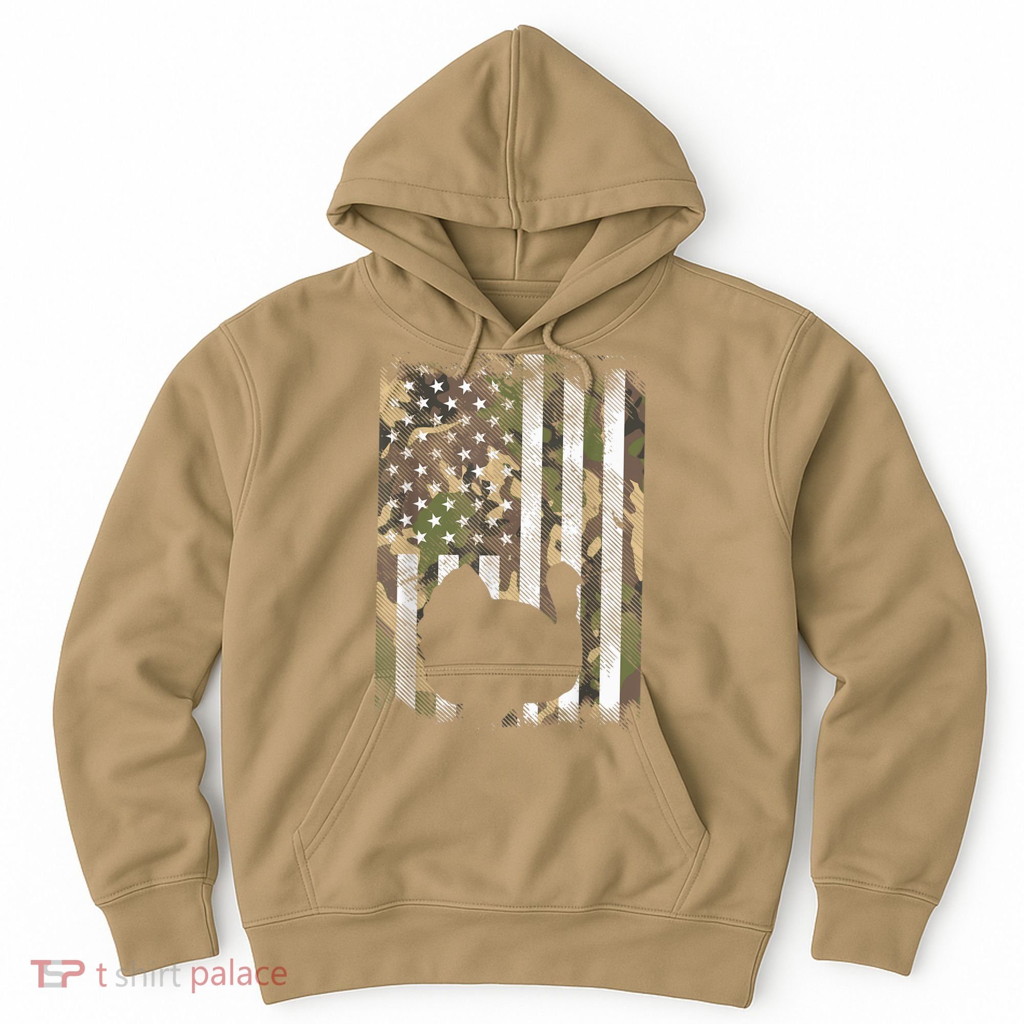 Funny Cute Camo US America Flag Turkey Day Hunting Thanksgiving Hoodie