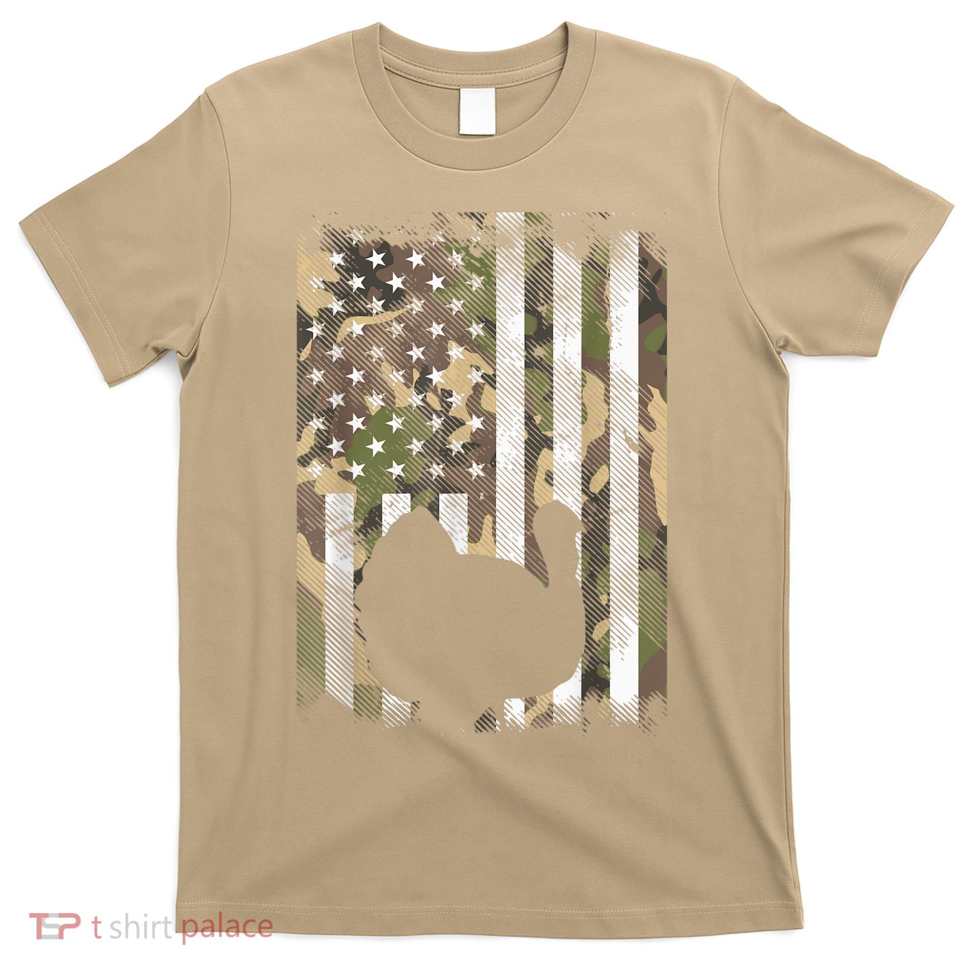 Funny Cute Camo US America Flag Turkey Day Hunting Thanksgiving T-Shirt