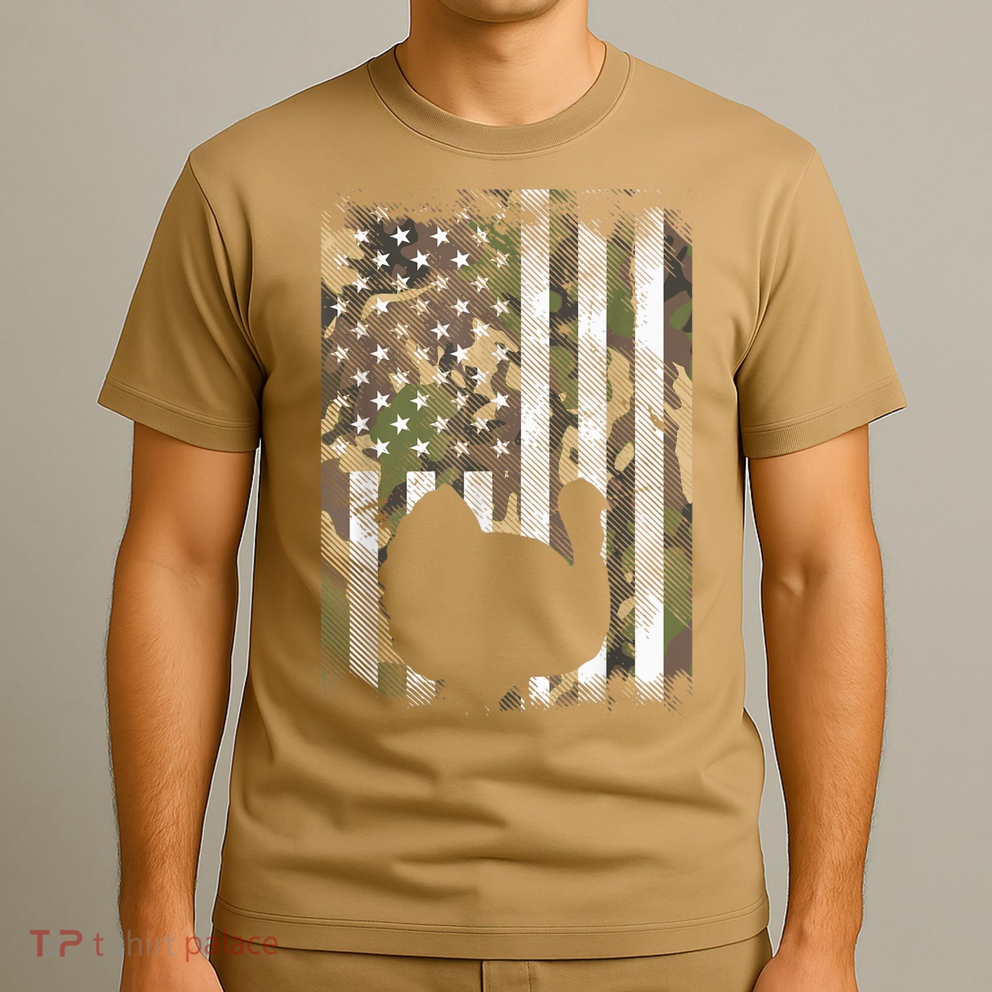 Funny Cute Camo US America Flag Turkey Day Hunting Thanksgiving T-Shirt