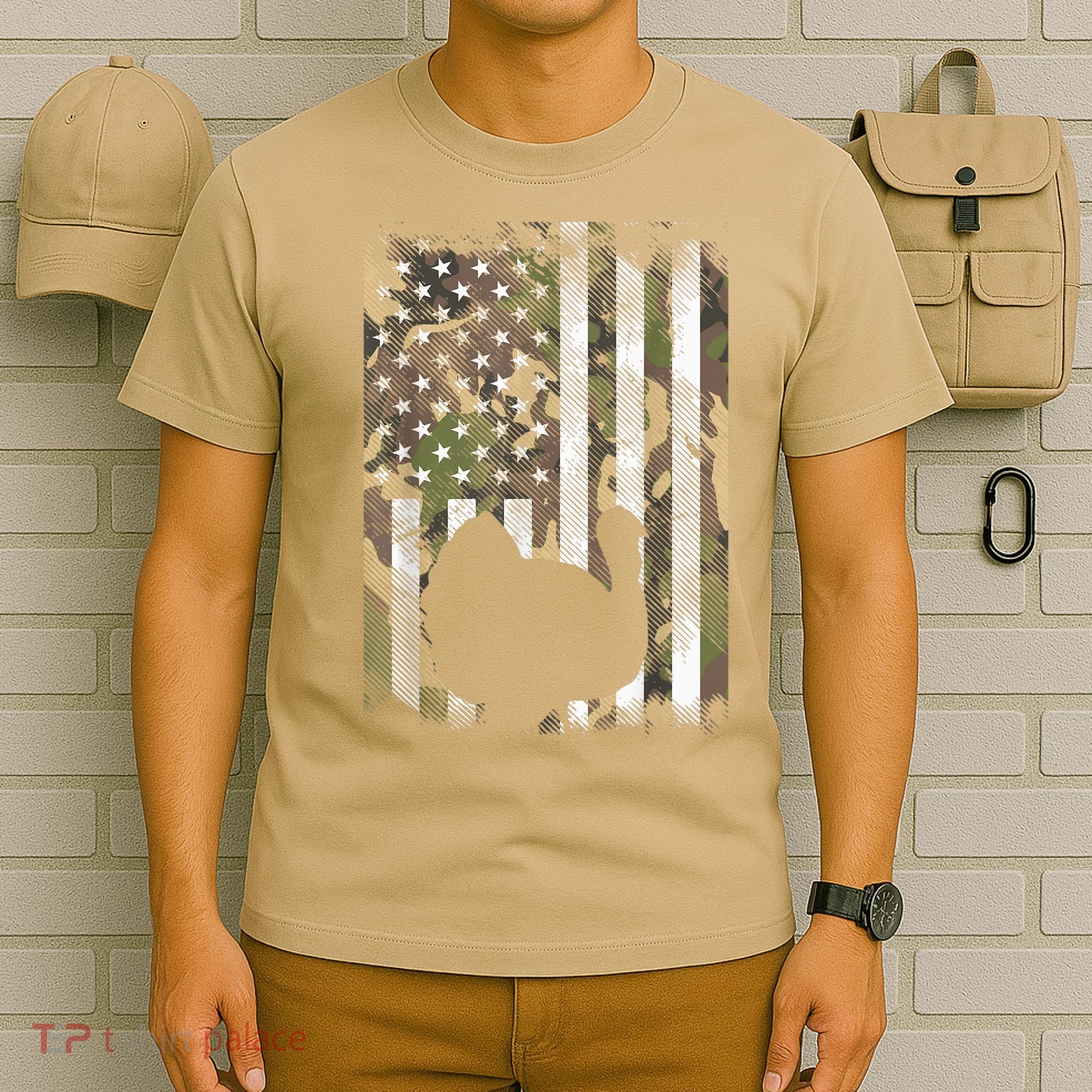 Funny Cute Camo US America Flag Turkey Day Hunting Thanksgiving T-Shirt