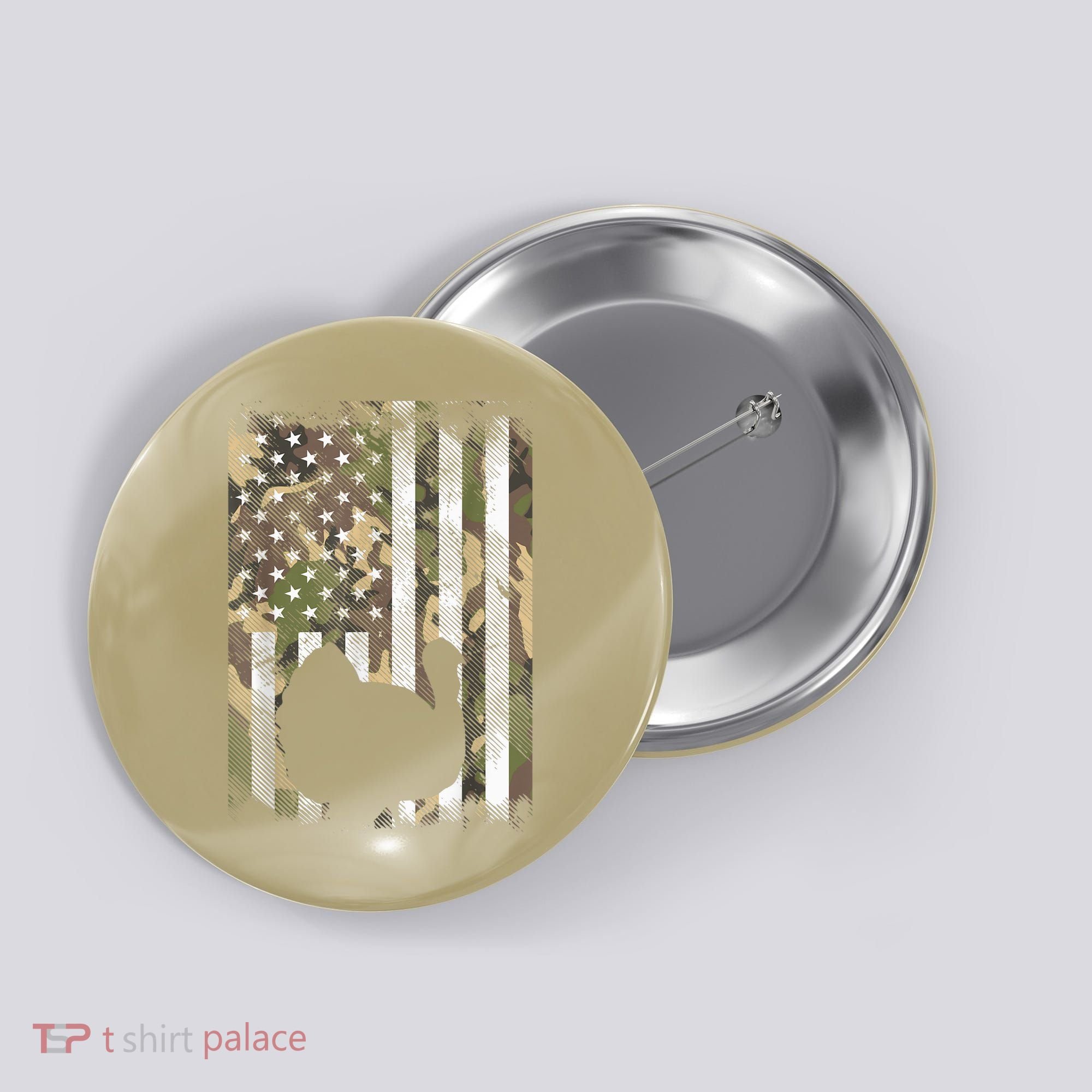Funny Cute Camo US America Flag Turkey Day Hunting Thanksgiving Button