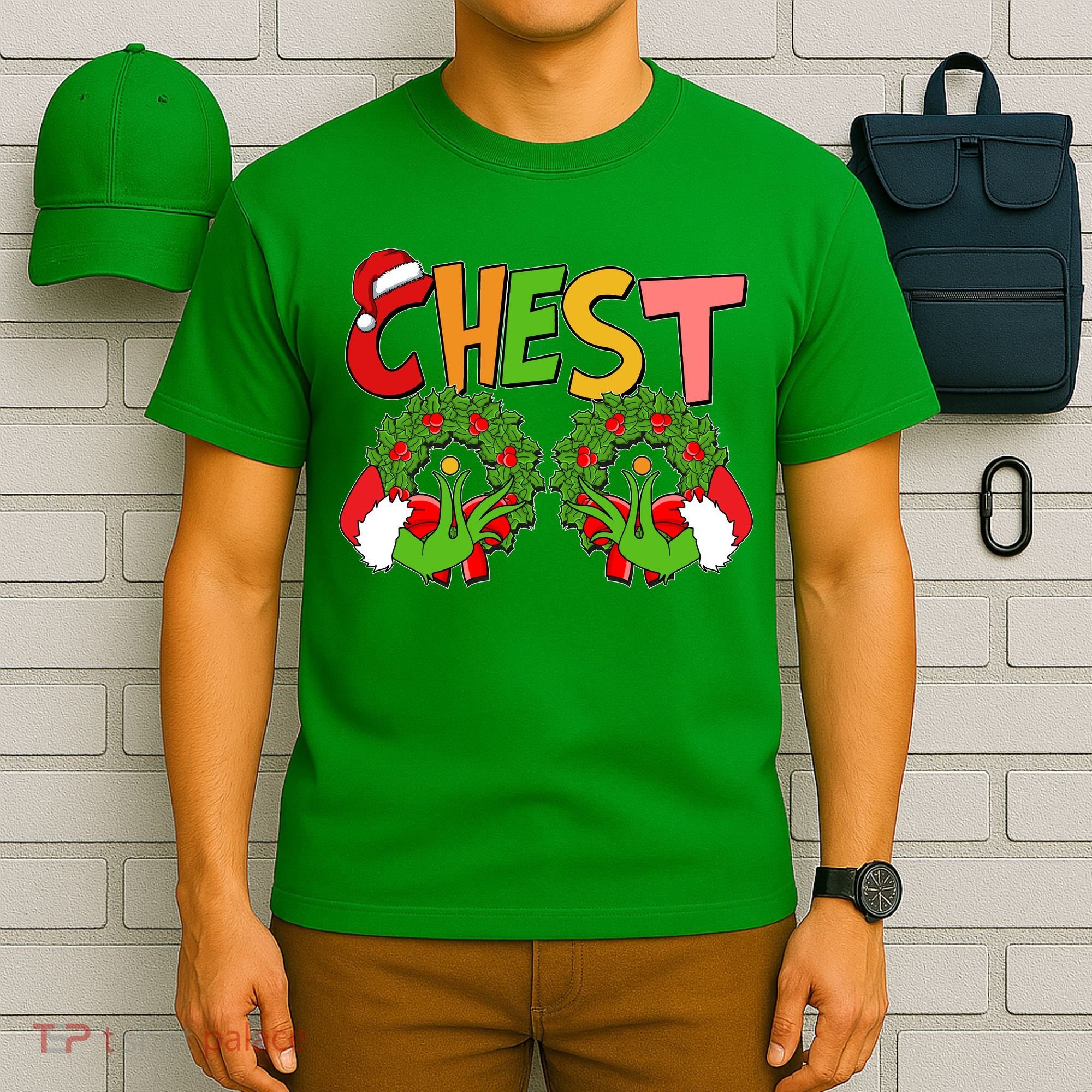 Funny Christmas Chest Matching Couple T-Shirt