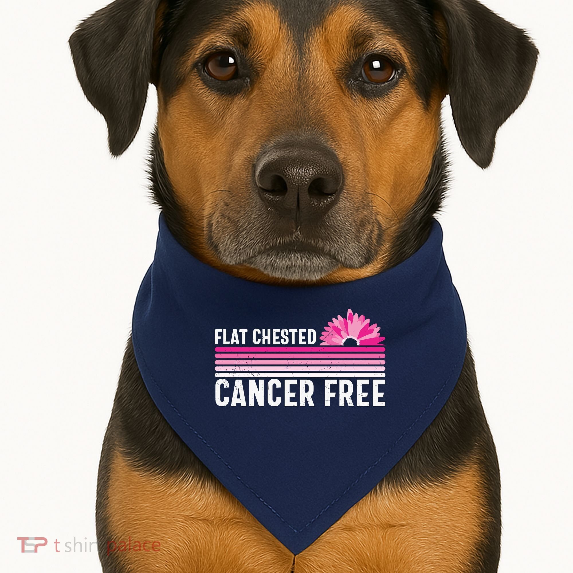 Flat Chested Cancer Free Sunflower Breast Cancer USA-Made Doggie Bandana