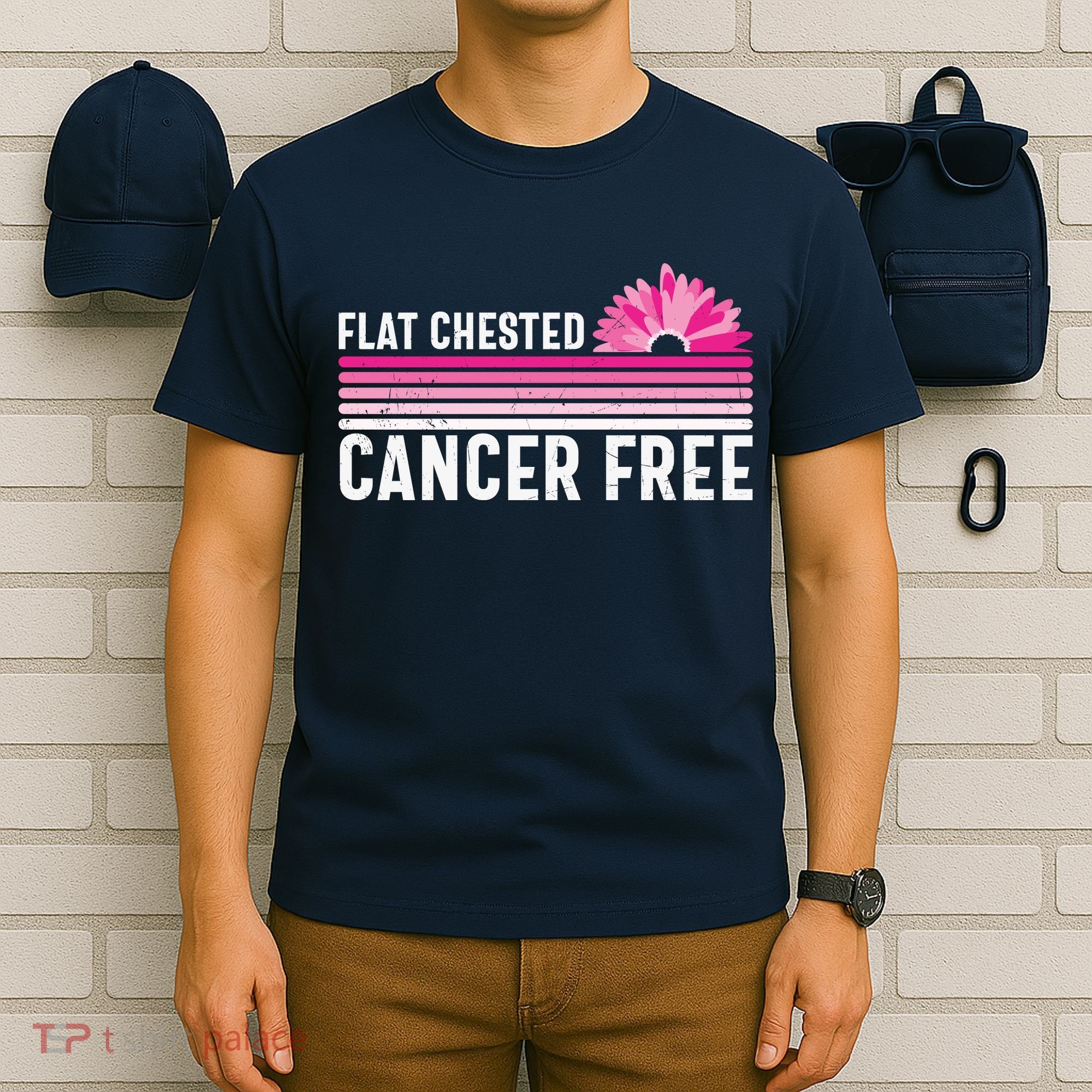 Flat Chested Cancer Free Sunflower Breast Cancer T-Shirt