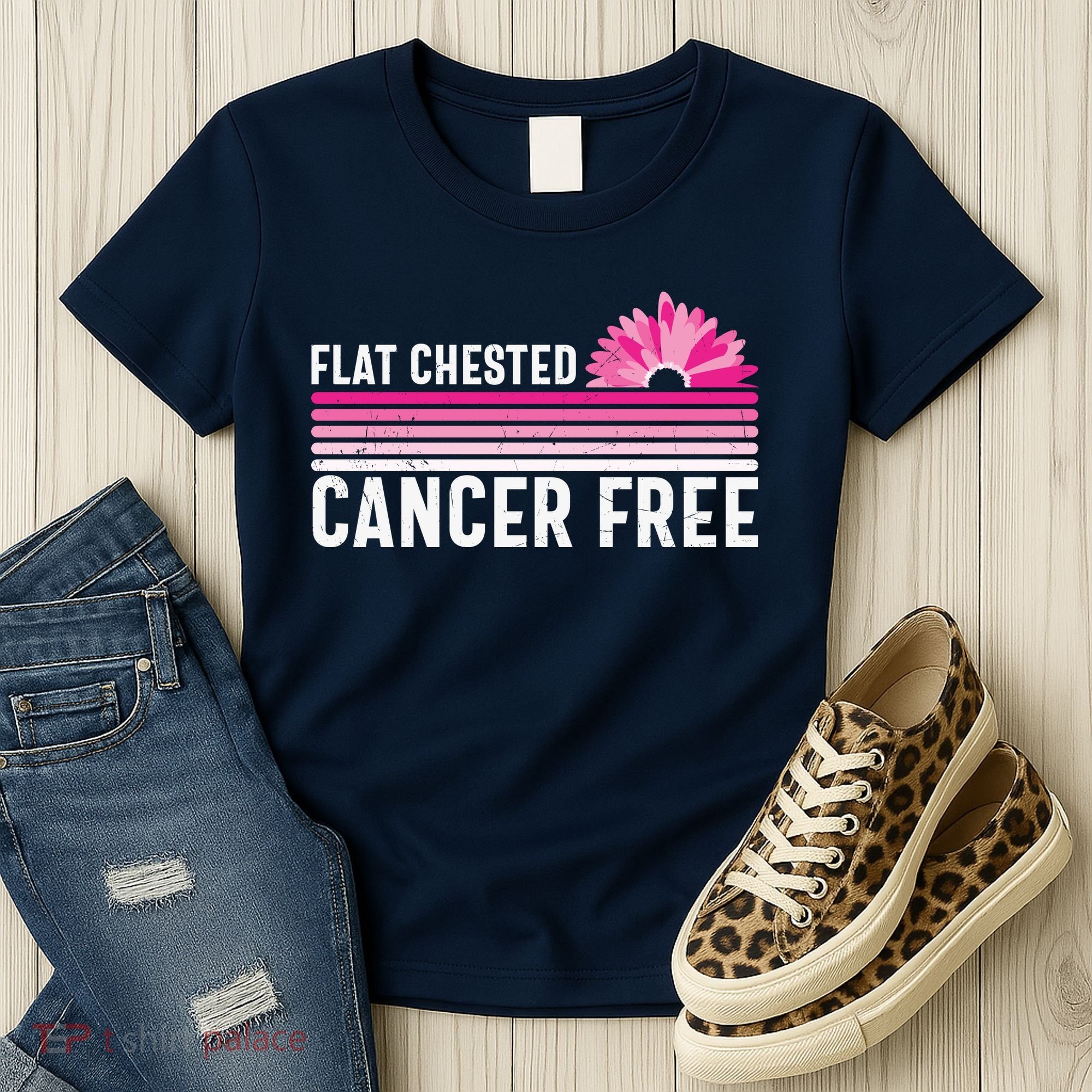 Flat Chested Cancer Free Sunflower Breast Cancer Women's T-Shirt