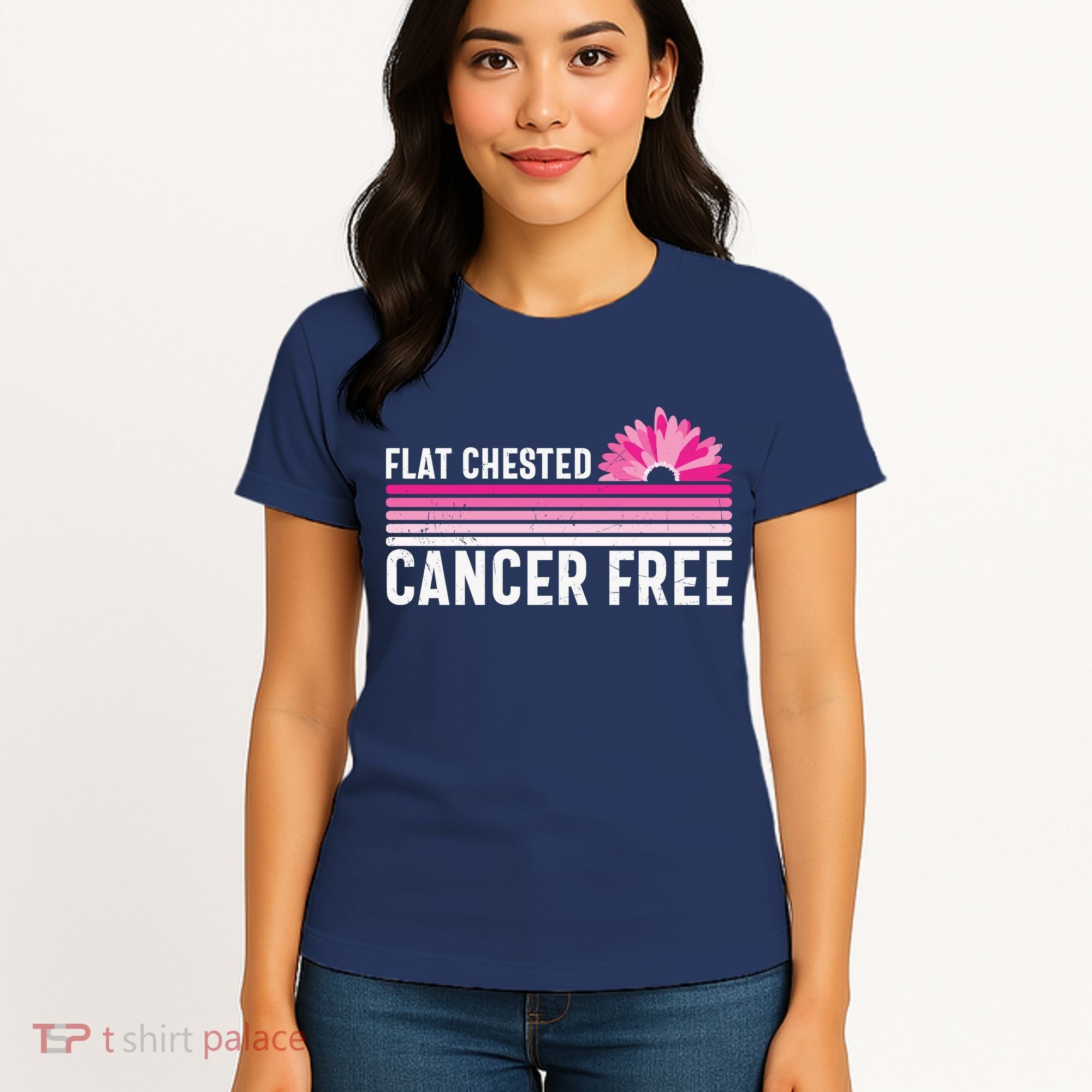 Flat Chested Cancer Free Sunflower Breast Cancer Women's T-Shirt