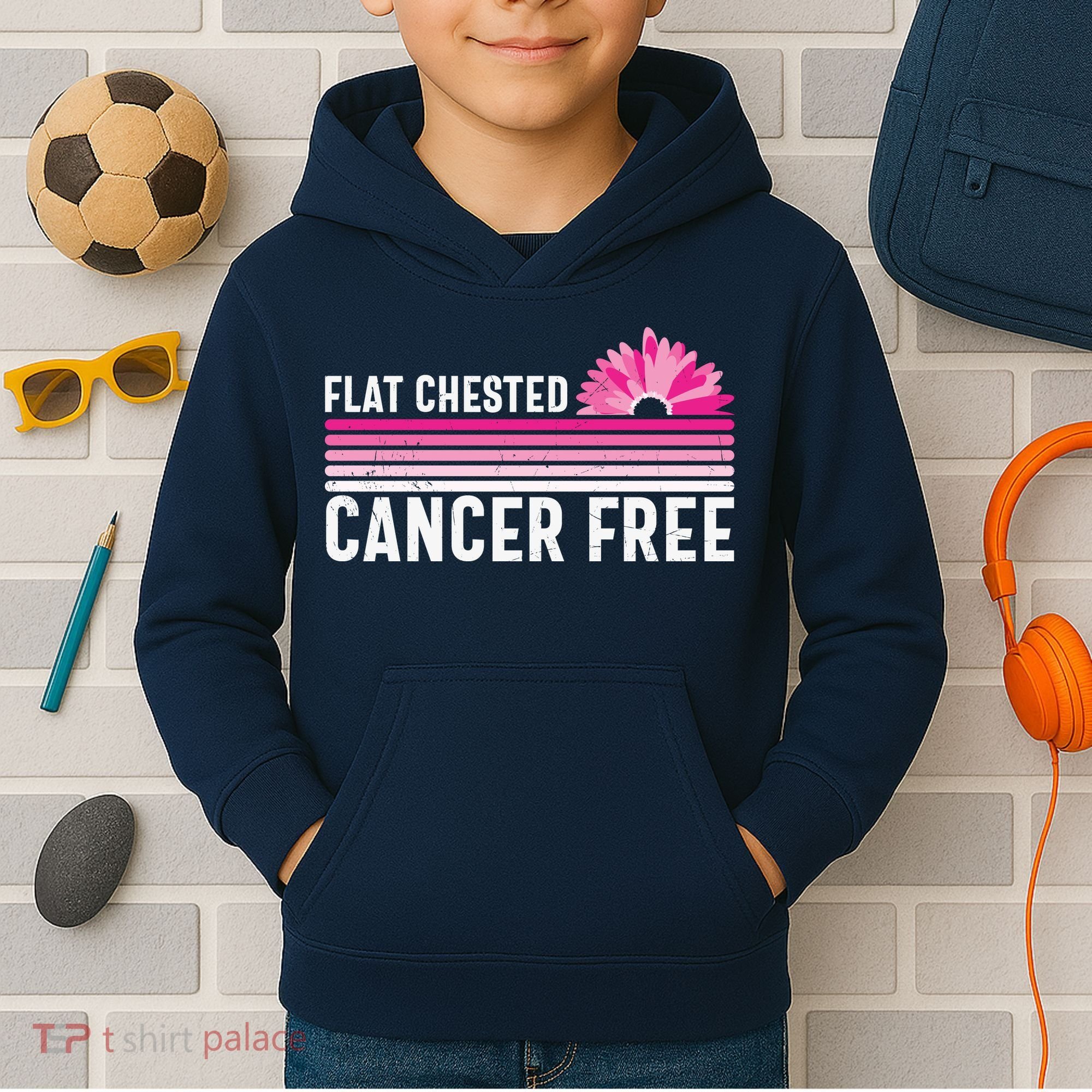 Flat Chested Cancer Free Sunflower Breast Cancer Kids Hoodie