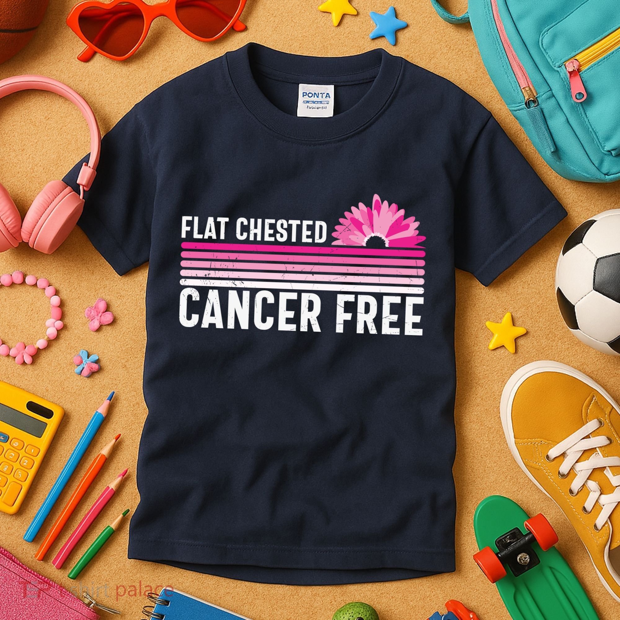 Flat Chested Cancer Free Sunflower Breast Cancer Kids T-Shirt