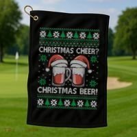 Funny Christmas Cheer Christmas Beer Ugly Sweater Golf Towel thumb 1