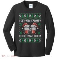 Funny Christmas Cheer Christmas Beer Ugly Sweater Kids Long Sleeve Shirt thumb 0
