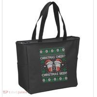 Funny Christmas Cheer Christmas Beer Ugly Sweater Tote Bag thumb 2
