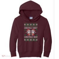 Funny Christmas Cheer Christmas Beer Ugly Sweater Kids Hoodie thumb 0
