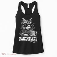 Funny Coffee Cat Mind Your Own Damn Business #Tim Walz 2024 Election Women's Tank Top thumb 0