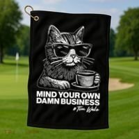 Funny Coffee Cat Mind Your Own Damn Business #Tim Walz 2024 Election Golf Towel thumb 1
