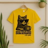 Funny Coffee Cat Mind Your Own Damn Business #Tim Walz 2024 Election T-Shirt thumb 2