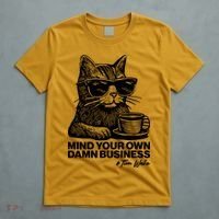 Funny Coffee Cat Mind Your Own Damn Business #Tim Walz 2024 Election T-Shirt thumb 5