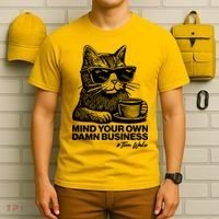 Funny Coffee Cat Mind Your Own Damn Business #Tim Walz 2024 Election T-Shirt thumb 6