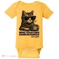Funny Coffee Cat Mind Your Own Damn Business #Tim Walz 2024 Election Baby Bodysuit thumb 0