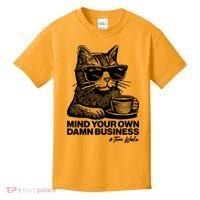 Funny Coffee Cat Mind Your Own Damn Business #Tim Walz 2024 Election Kids T-Shirt thumb 0