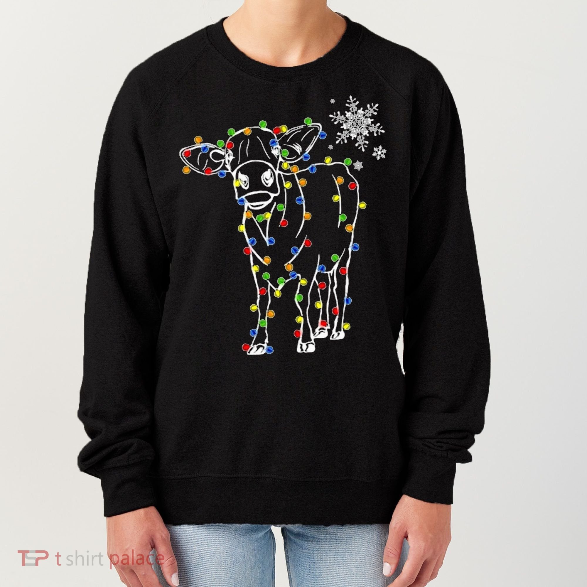 Festive Cow Christmas Light Decoration Women's Sweatshirt