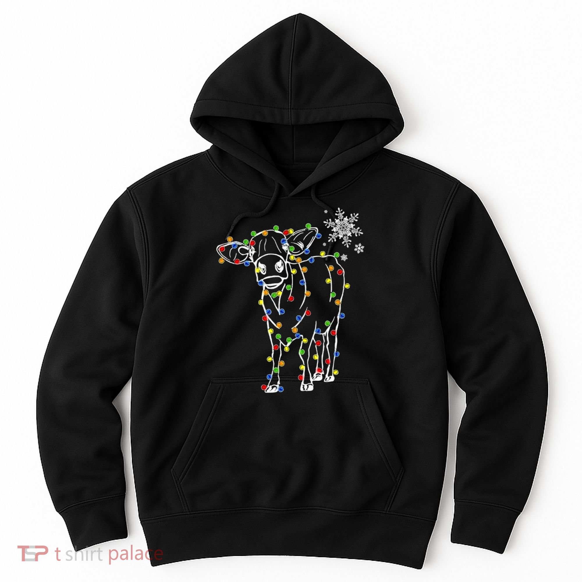 Festive Cow Christmas Light Decoration Hoodie