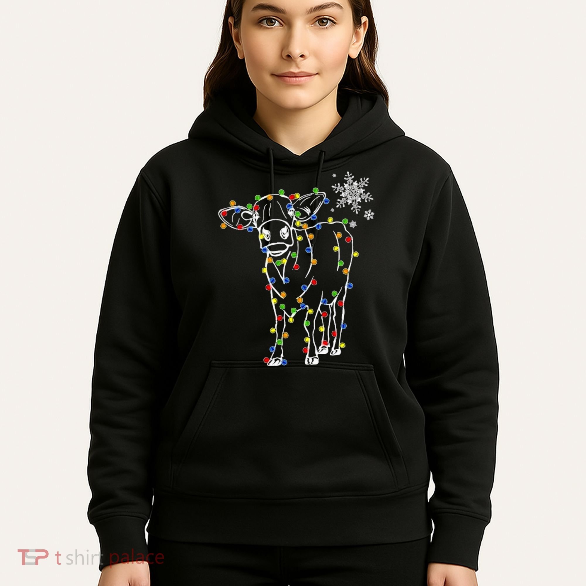 Festive Cow Christmas Light Decoration Hoodie