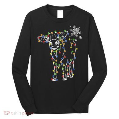 Festive Cow Christmas Light Decoration Long Sleeve Shirt