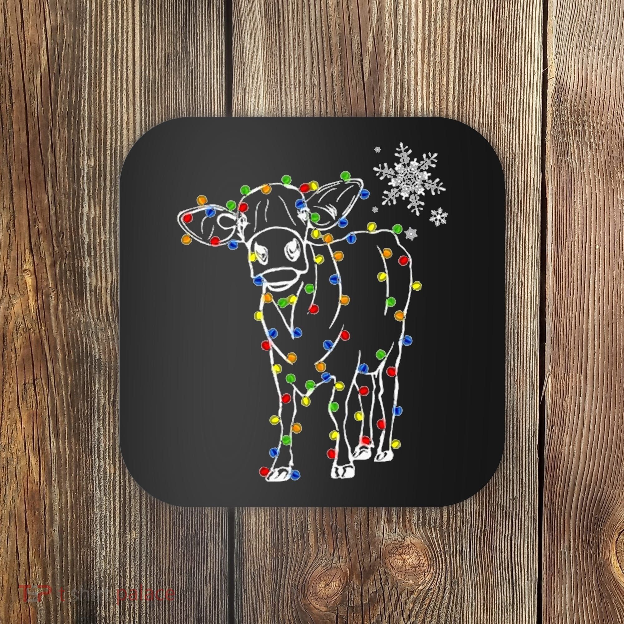 Festive Cow Christmas Light Decoration Coaster
