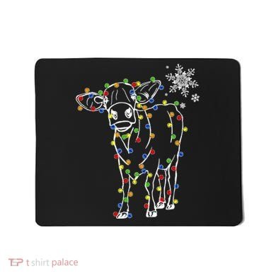 Festive Cow Christmas Light Decoration Mousepad
