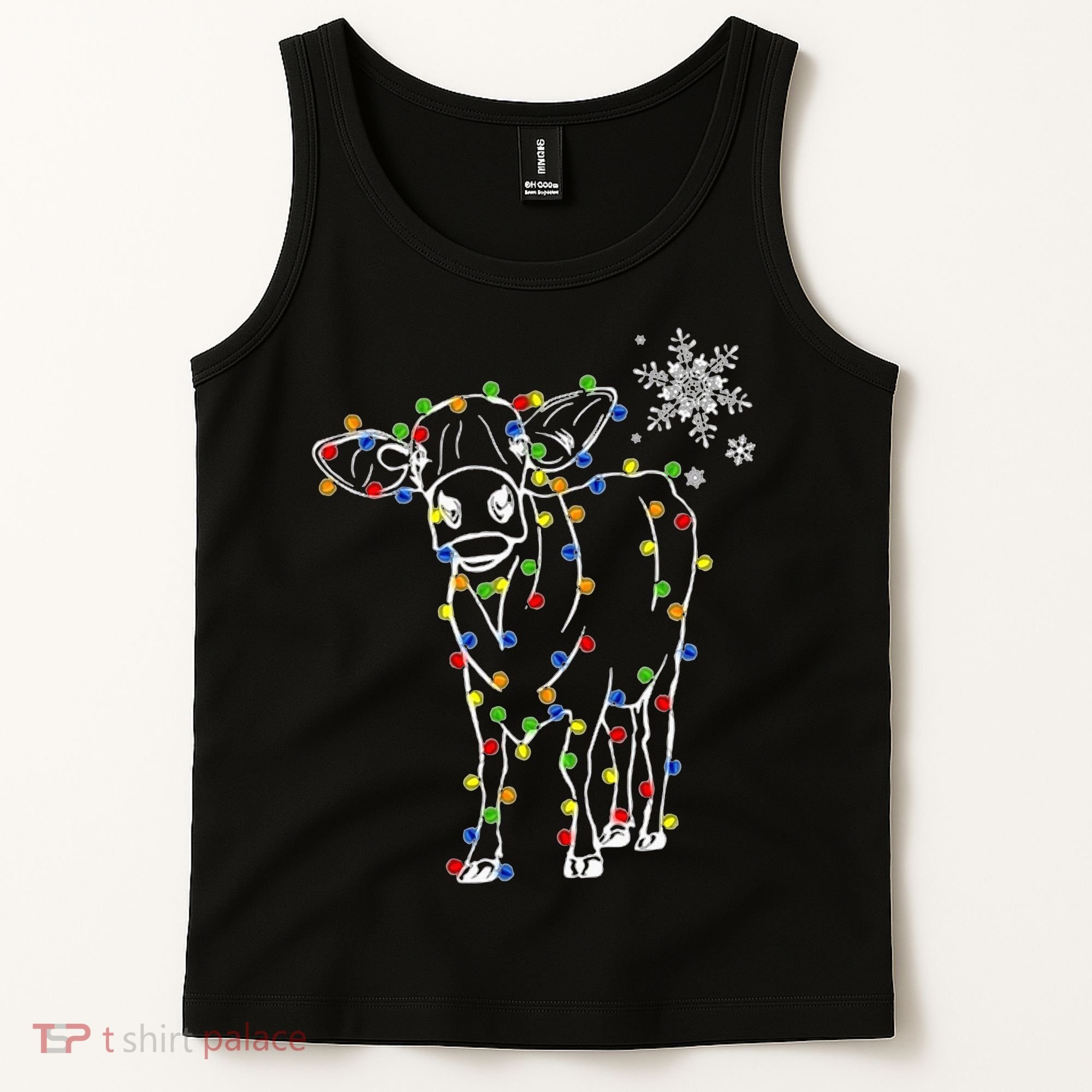 Festive Cow Christmas Light Decoration Tank Top