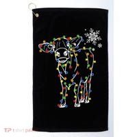 Festive Cow Christmas Light Decoration Golf Towel thumb 0