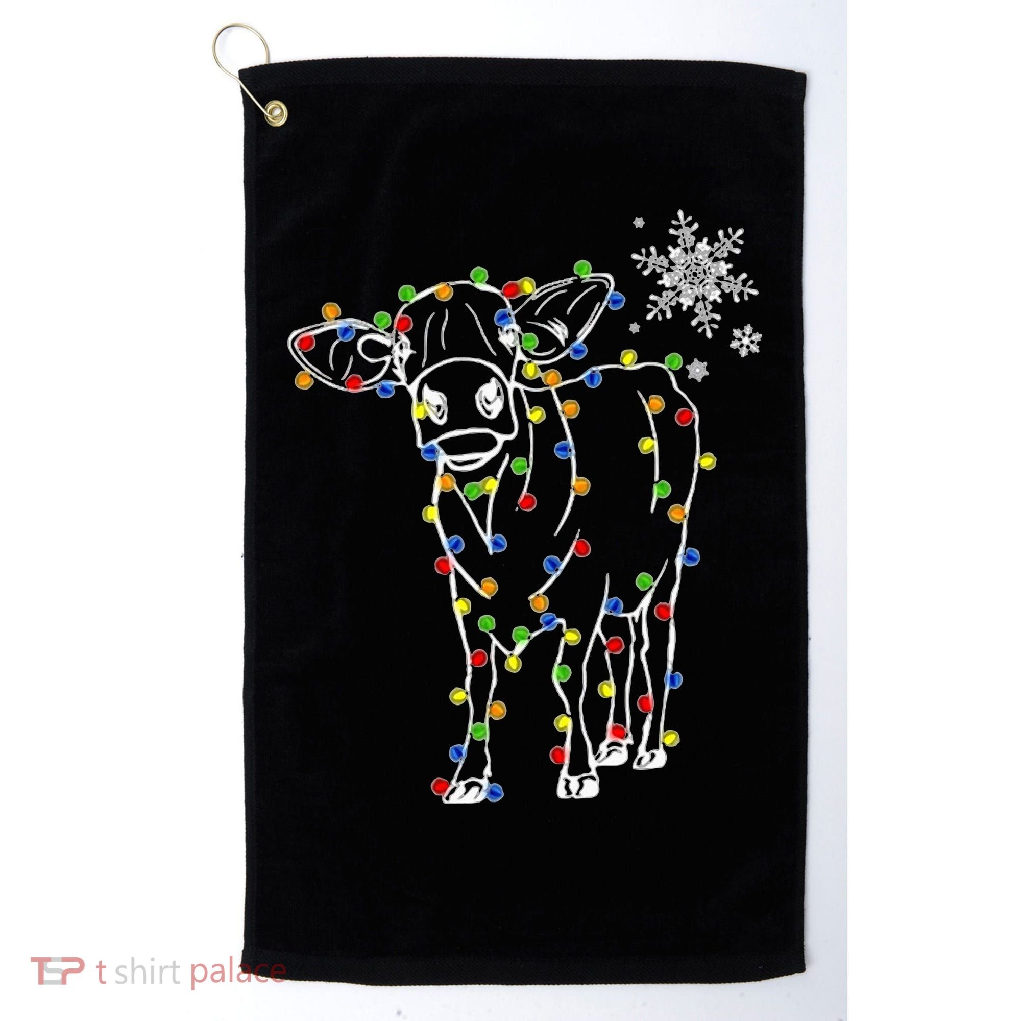 Festive Cow Christmas Light Decoration Golf Towel