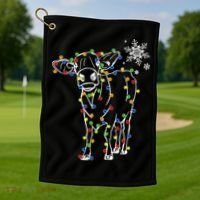 Festive Cow Christmas Light Decoration Golf Towel thumb 1