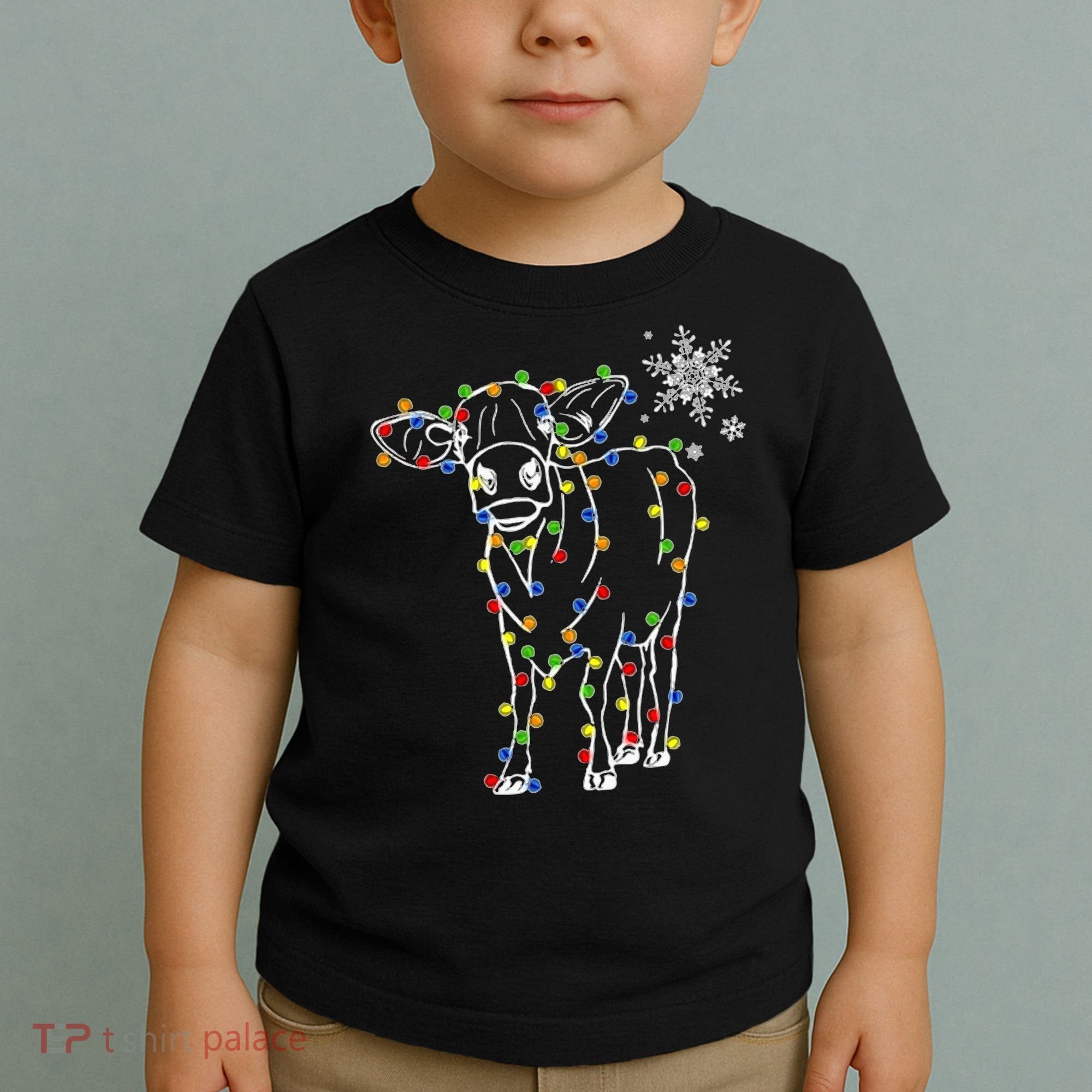 Festive Cow Christmas Light Decoration Toddler T-Shirt