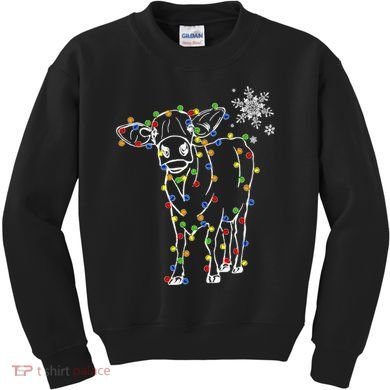Festive Cow Christmas Light Decoration Kids Sweatshirt