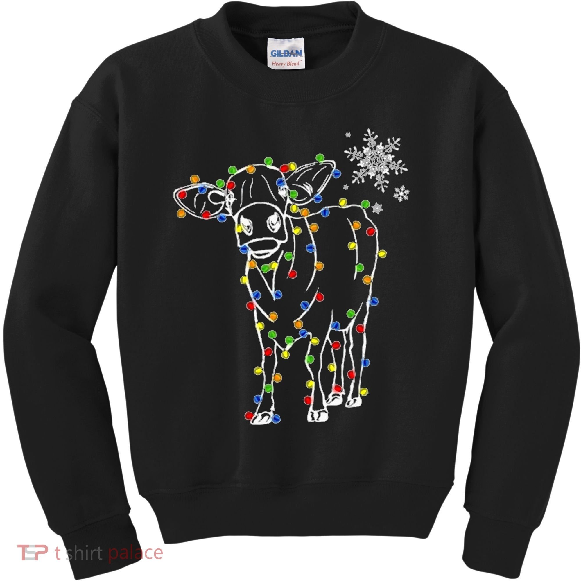 Festive Cow Christmas Light Decoration Kids Sweatshirt