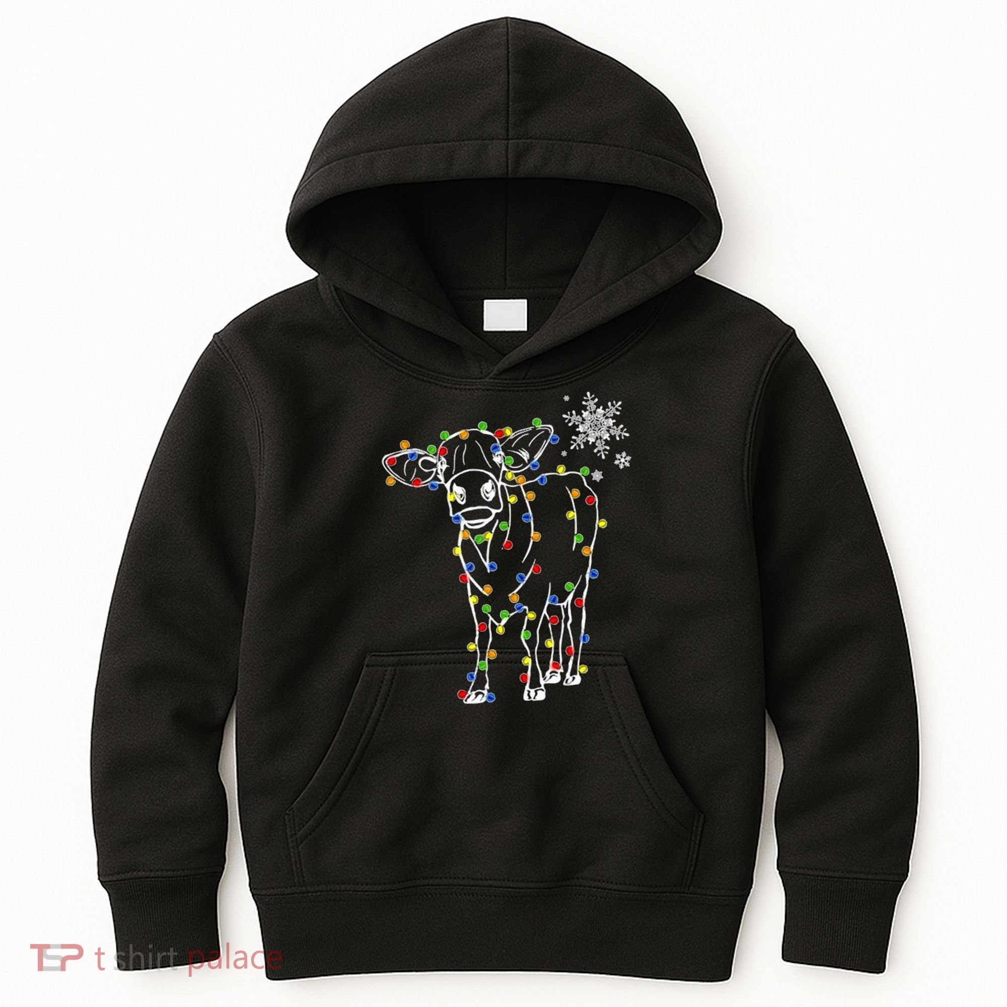 Festive Cow Christmas Light Decoration Kids Hoodie